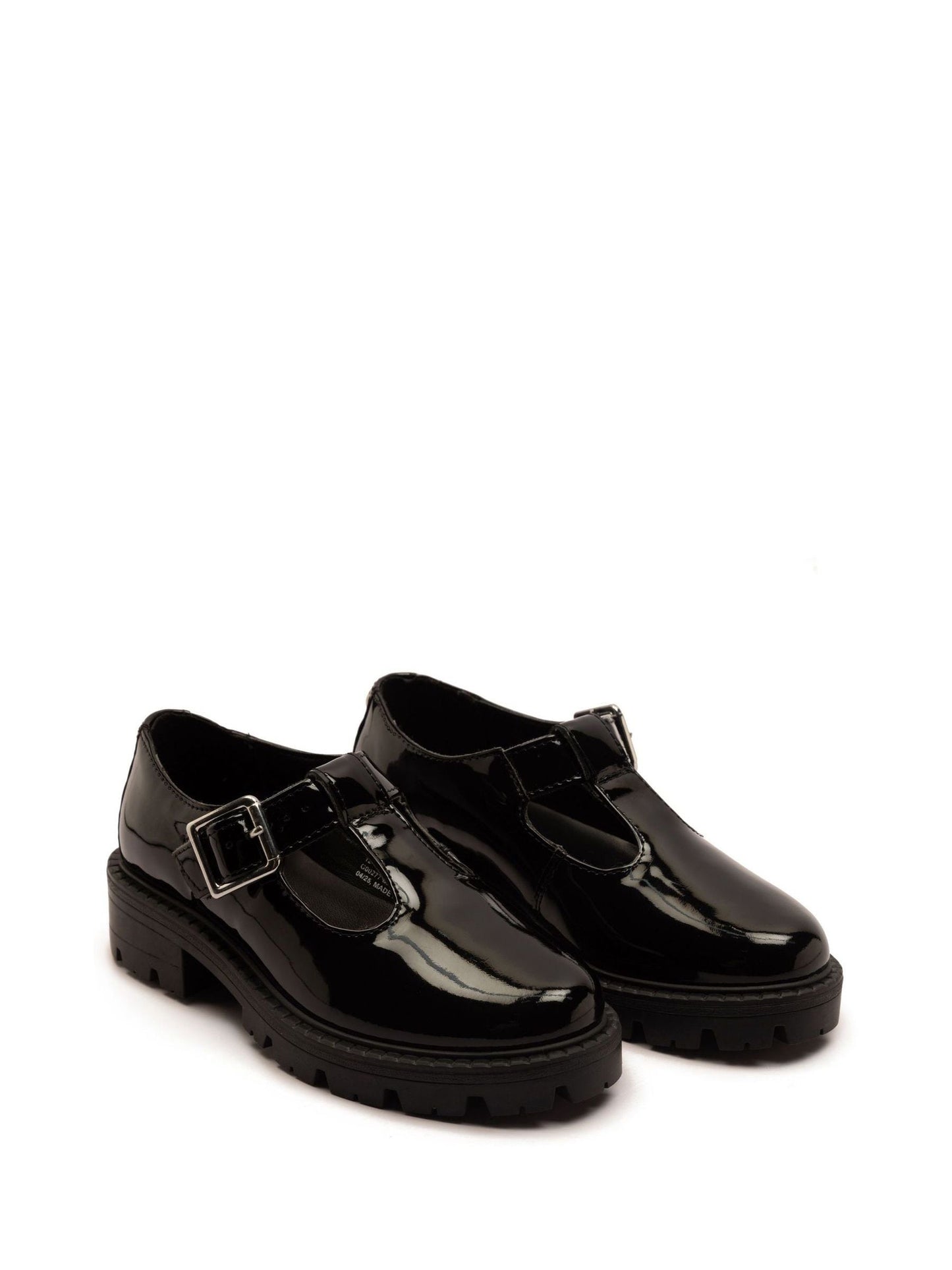 Off The Hook Black Clarice Chunky Heel Patent T-Bar Mary Jane School Shoes image 2