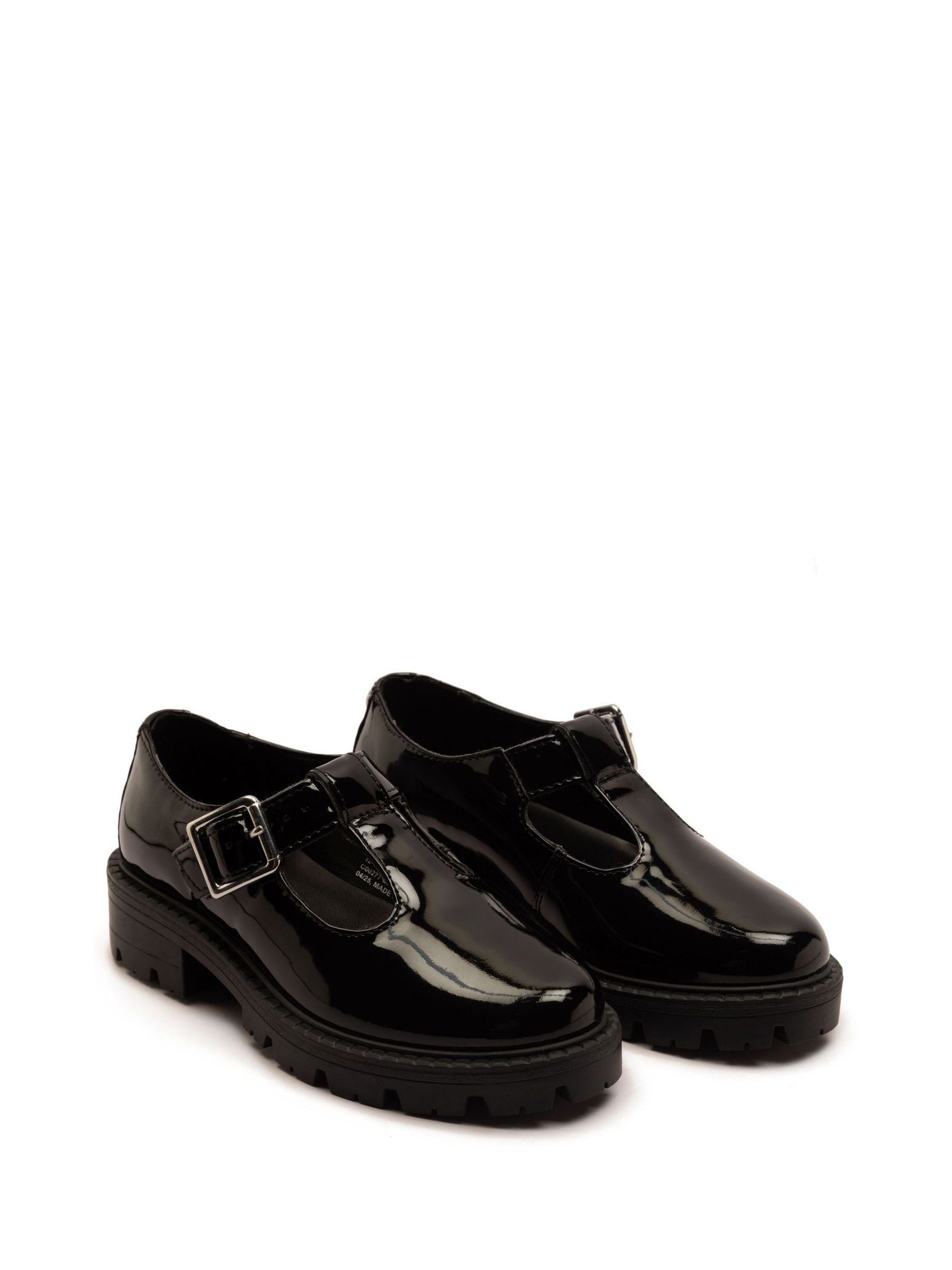 Off The Hook Black Clarice Chunky Heel Patent T-Bar Mary Jane School Shoes image 2