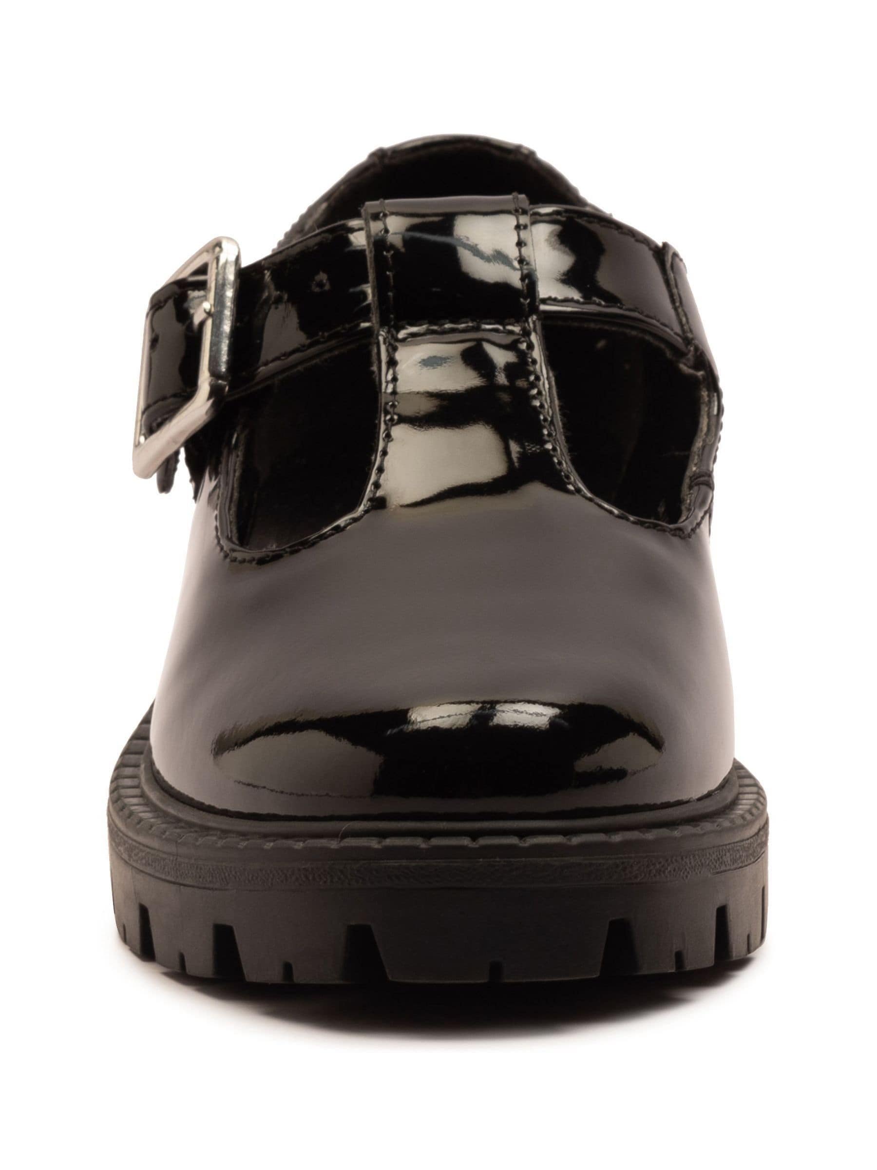 Off The Hook Black Clarice Chunky Heel Patent T-Bar Mary Jane School Shoes image 4