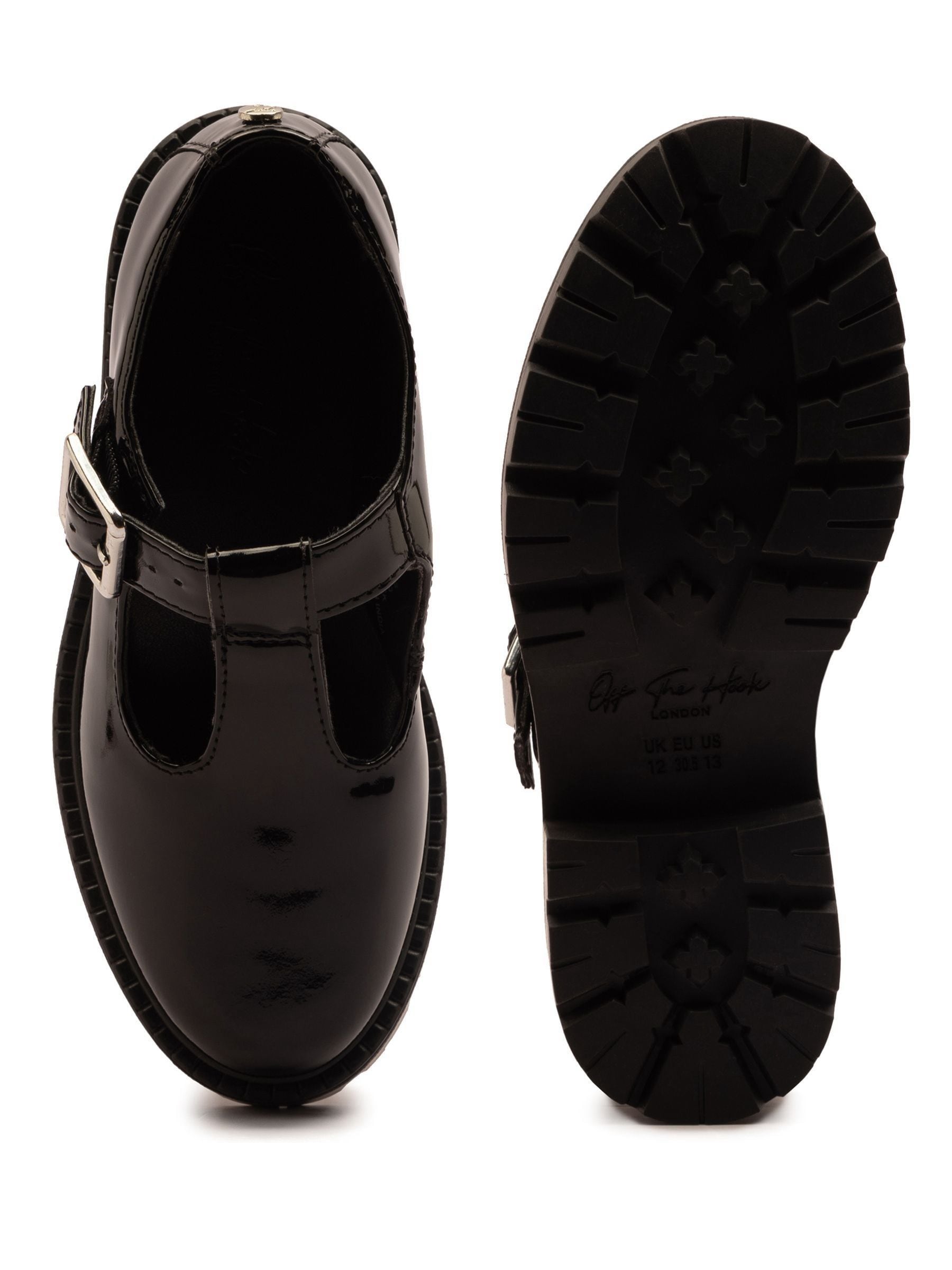 Off The Hook Black Clarice Chunky Heel Patent T-Bar Mary Jane School Shoes image 6