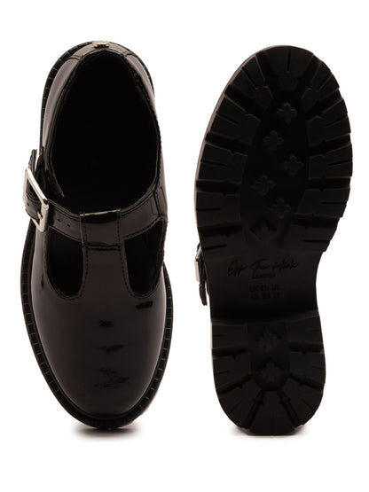 Off The Hook Black Clarice Chunky Heel Patent T-Bar Mary Jane School Shoes image 6