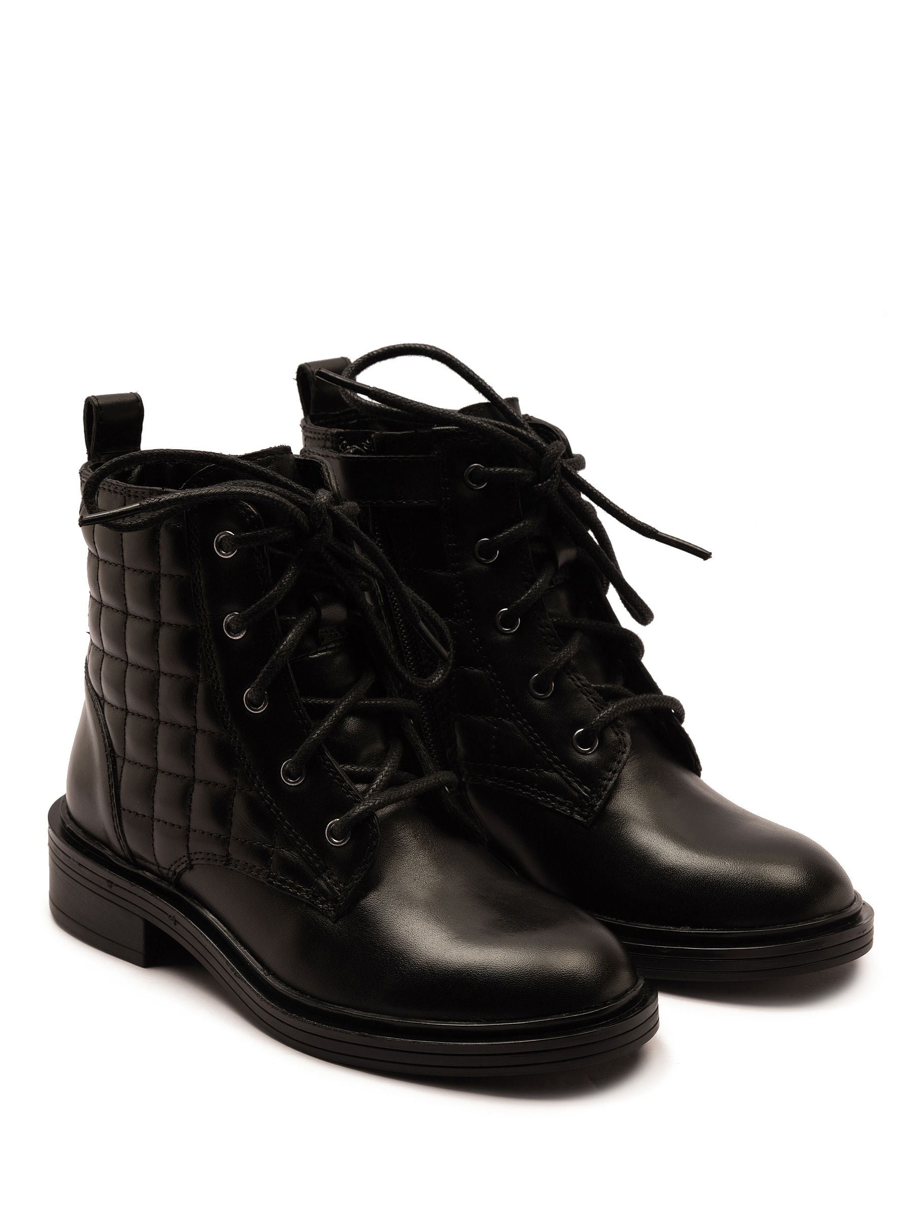 Off The Hook Black Sophia Leather Quilted Ankle Lace-Up Boots image 1