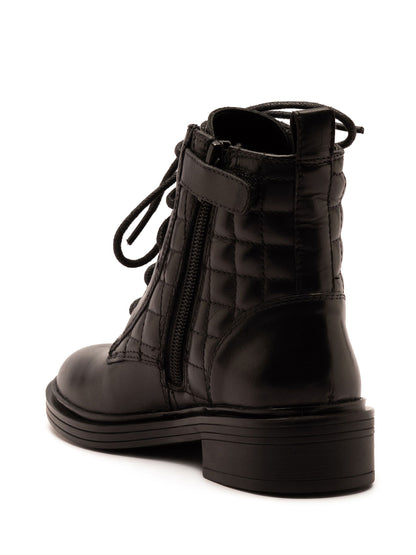 Off The Hook Black Sophia Leather Quilted Ankle Lace-Up Boots image 3