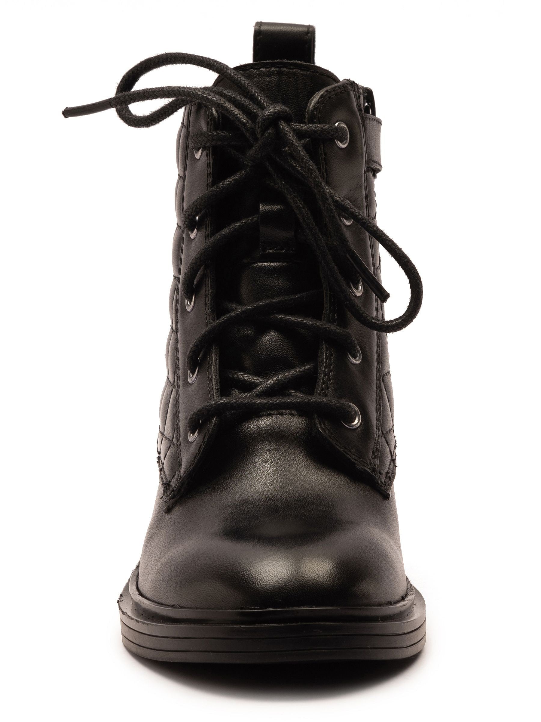 Off The Hook Black Sophia Leather Quilted Ankle Lace-Up Boots image 4