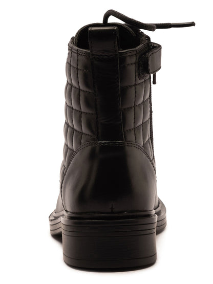Off The Hook Black Sophia Leather Quilted Ankle Lace-Up Boots image 5