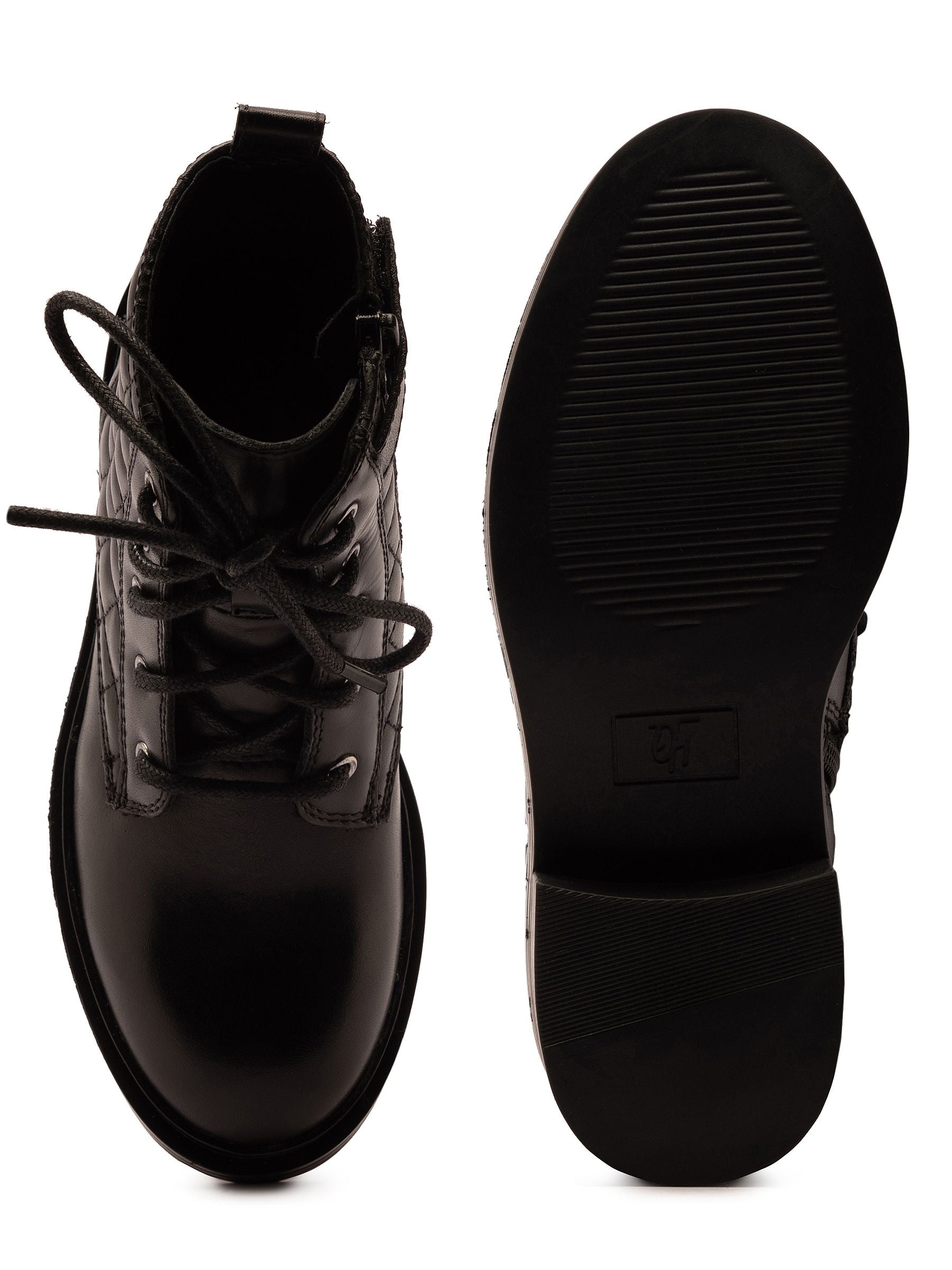 Off The Hook Black Sophia Leather Quilted Ankle Lace-Up Boots image 6