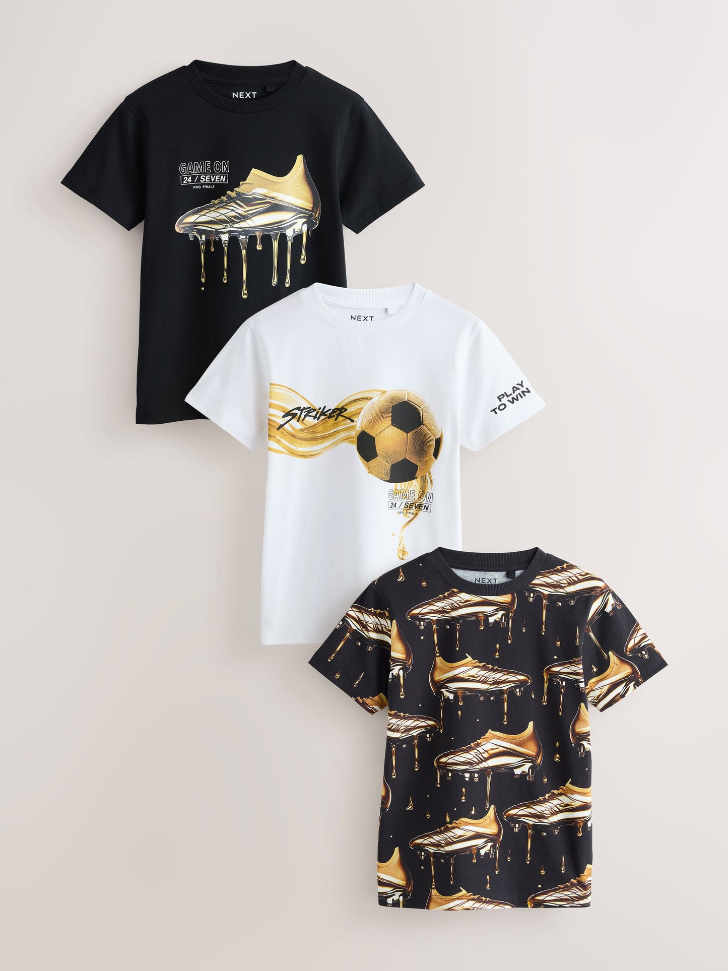 Dsiney Kidz - Black/Gold/White Regular Fit Graphic Print Short Sleeve T-Shirts 3 Pack (3-16yrs) image 1