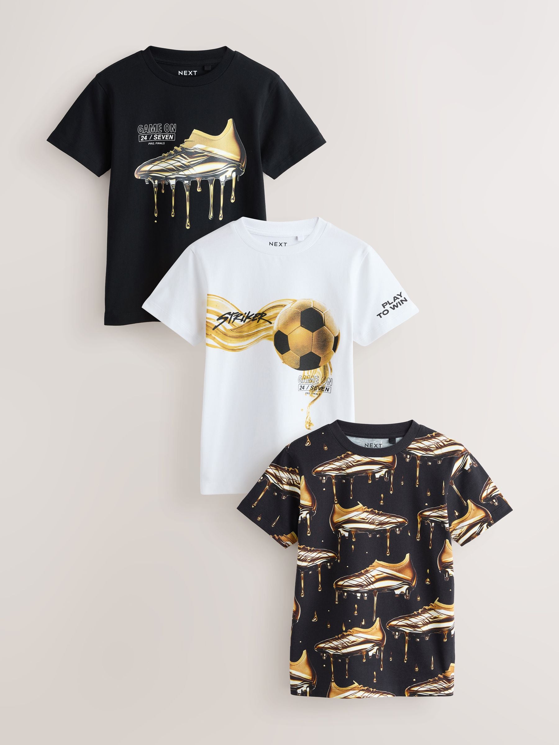 Dsiney Kidz - Black/Gold/White Regular Fit Graphic Print Short Sleeve T-Shirts 3 Pack (3-16yrs) image 1