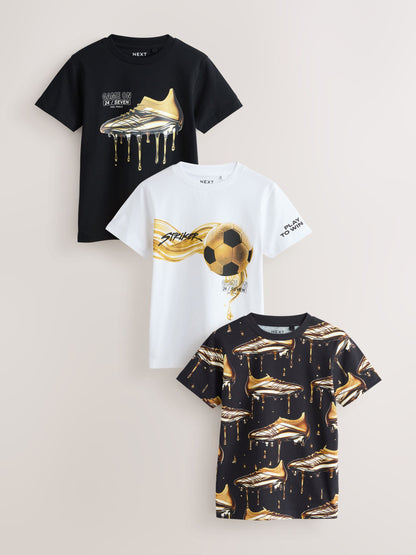 Dsiney Kidz - Black/Gold/White Regular Fit Graphic Print Short Sleeve T-Shirts 3 Pack (3-16yrs) image 1