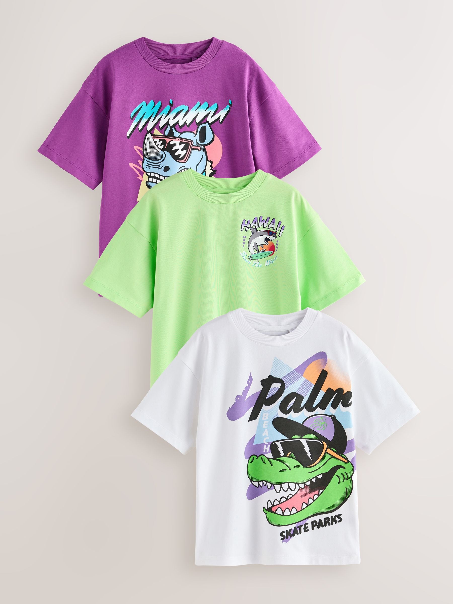 Dsiney Kidz - Purple/Green/White Relaxed Fit Graphic Print Short Sleeve T-Shirts 3 Pack (3-16yrs) image 1
