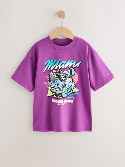 Dsiney Kidz - Purple/Green/White Relaxed Fit Graphic Print Short Sleeve T-Shirts 3 Pack (3-16yrs) image 4