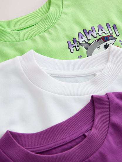 Dsiney Kidz - Purple/Green/White Relaxed Fit Graphic Print Short Sleeve T-Shirts 3 Pack (3-16yrs) image 6