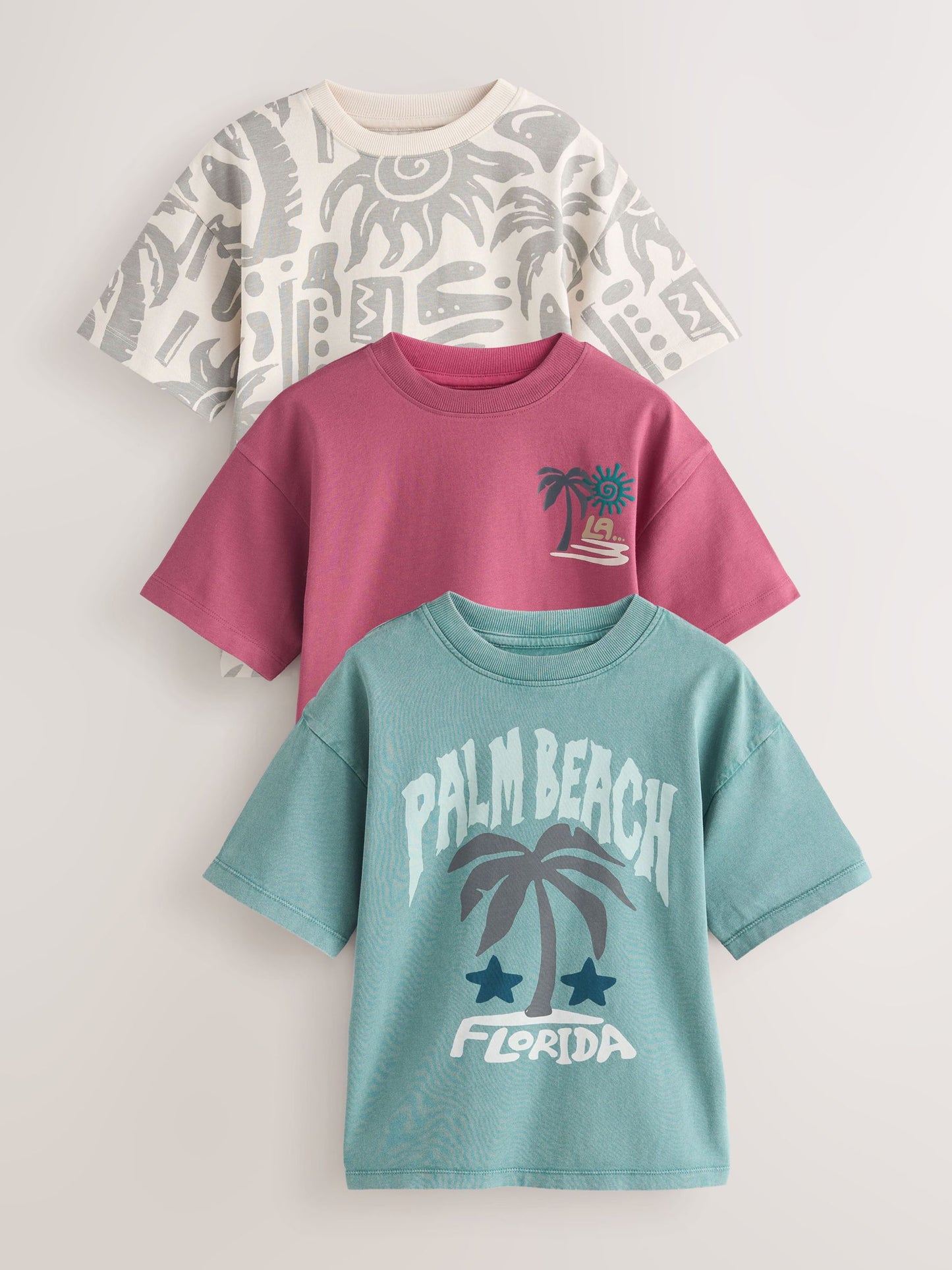 Dsiney Kidz - Berry/Mineral/Ecru Relaxed Fit Graphic Print Short Sleeve T-Shirts 3 Pack (3-16yrs) image 1