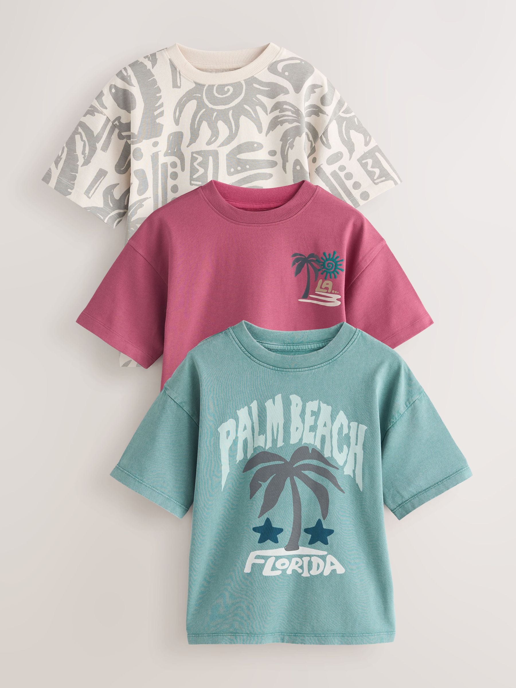 Dsiney Kidz - Berry/Mineral/Ecru Relaxed Fit Graphic Print Short Sleeve T-Shirts 3 Pack (3-16yrs) image 1