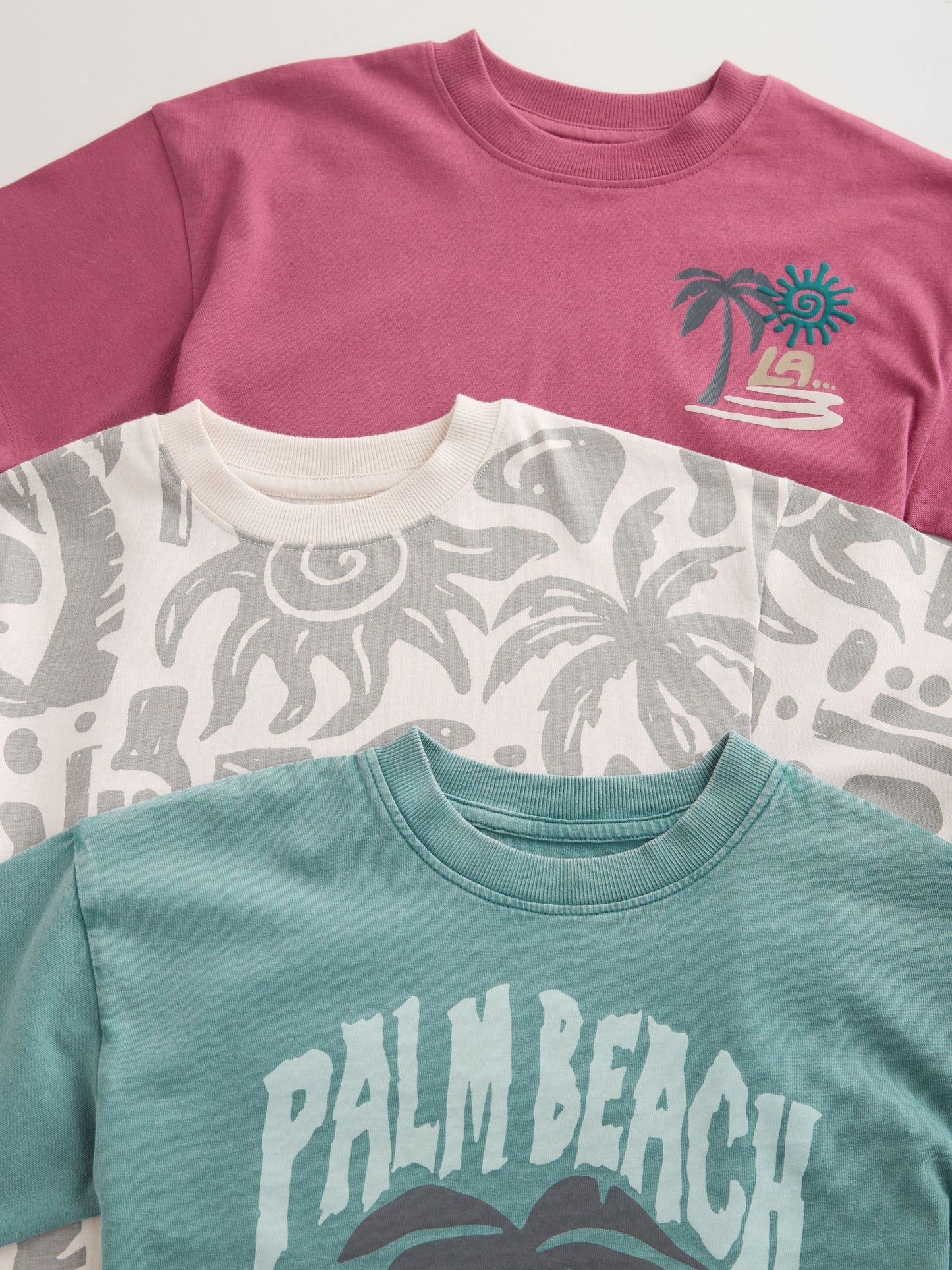 Dsiney Kidz - Berry/Mineral/Ecru Relaxed Fit Graphic Print Short Sleeve T-Shirts 3 Pack (3-16yrs) image 7