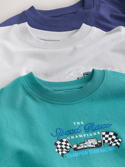 Dsiney Kidz - Blue/Grey/Green Relaxed Fit Graphic Print Short Sleeve T-Shirts 3 Pack (3-16yrs) image 7