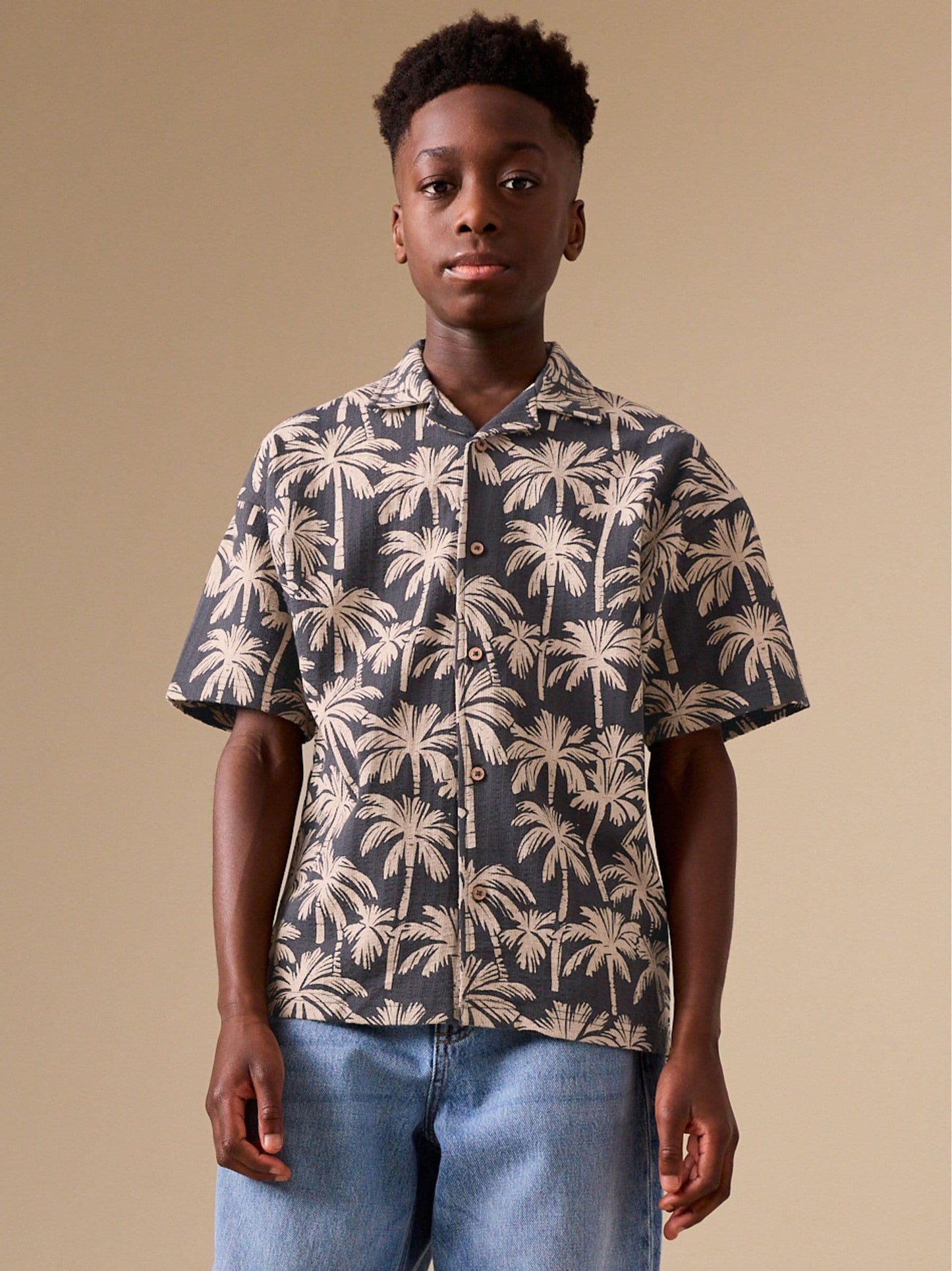 Dsiney Kidz - Black/Ecru Button Through Short Sleeve Jersey Shirt (3-16yrs) image 1