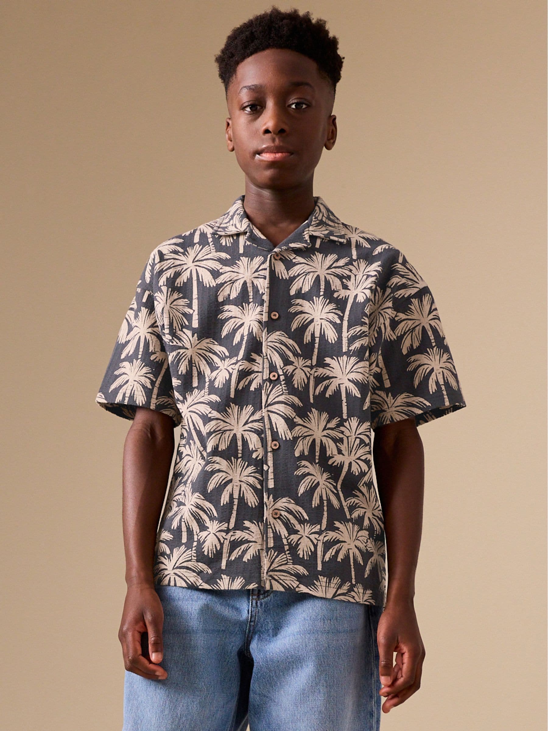 Dsiney Kidz - Black/Ecru Button Through Short Sleeve Jersey Shirt (3-16yrs) image 1