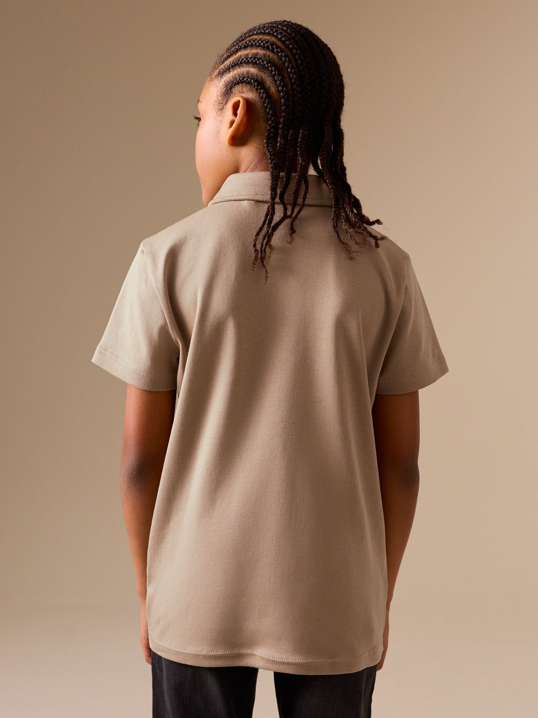 Dsiney Kidz - Neutral Vertical Stripe Zip Neck Polo Shirt (3-16yrs) image 2
