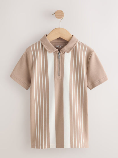 Dsiney Kidz - Neutral Vertical Stripe Zip Neck Polo Shirt (3-16yrs) image 4