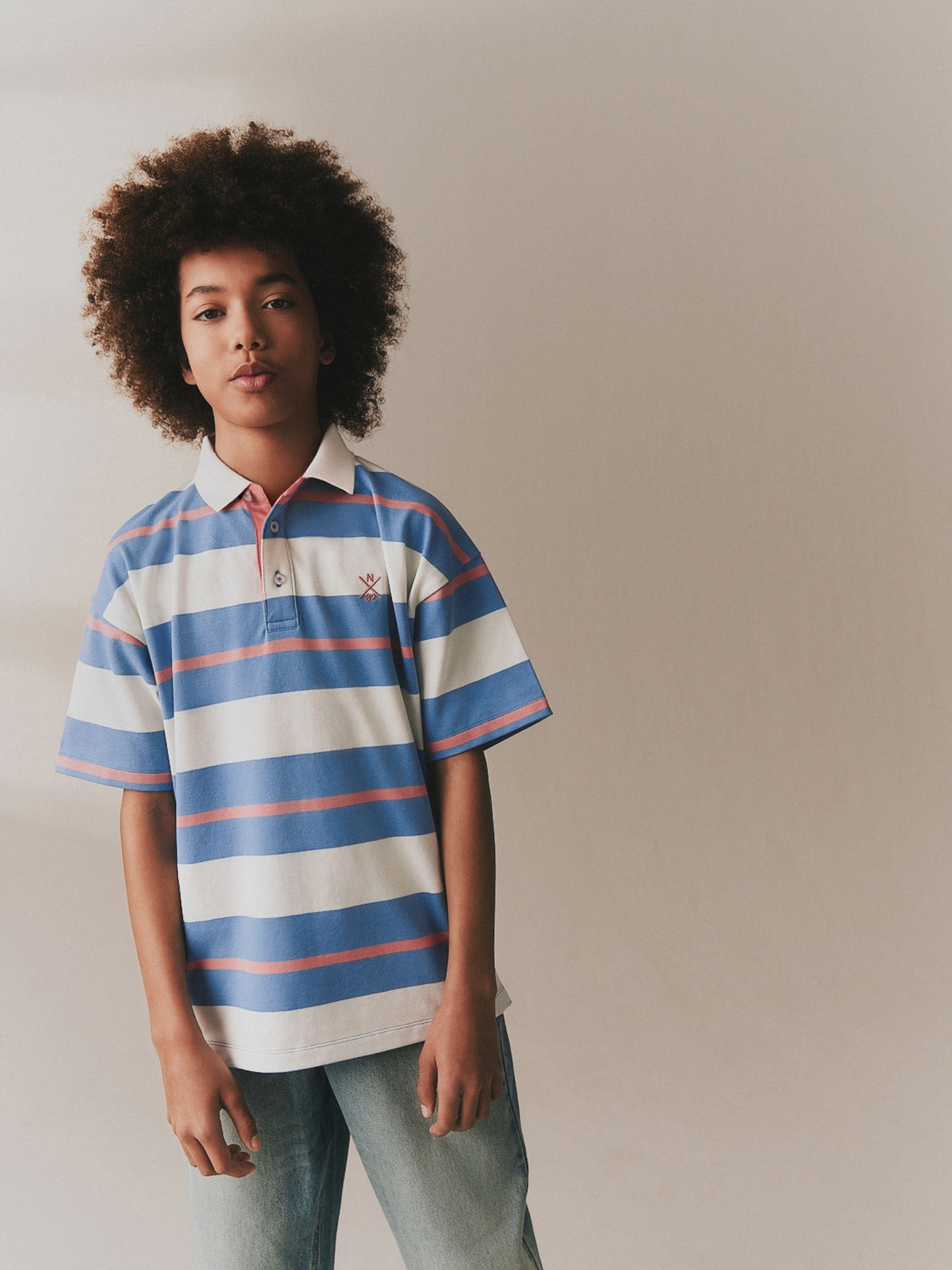 Dsiney Kidz - Pink/Blue/Ecru Relaxed Fit Stripe Short Sleeve Polo Shirt (3-16yrs) image 1