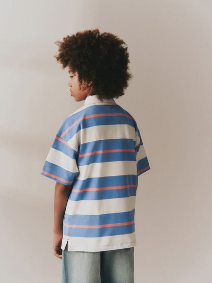 Dsiney Kidz - Pink/Blue/Ecru Relaxed Fit Stripe Short Sleeve Polo Shirt (3-16yrs) image 2