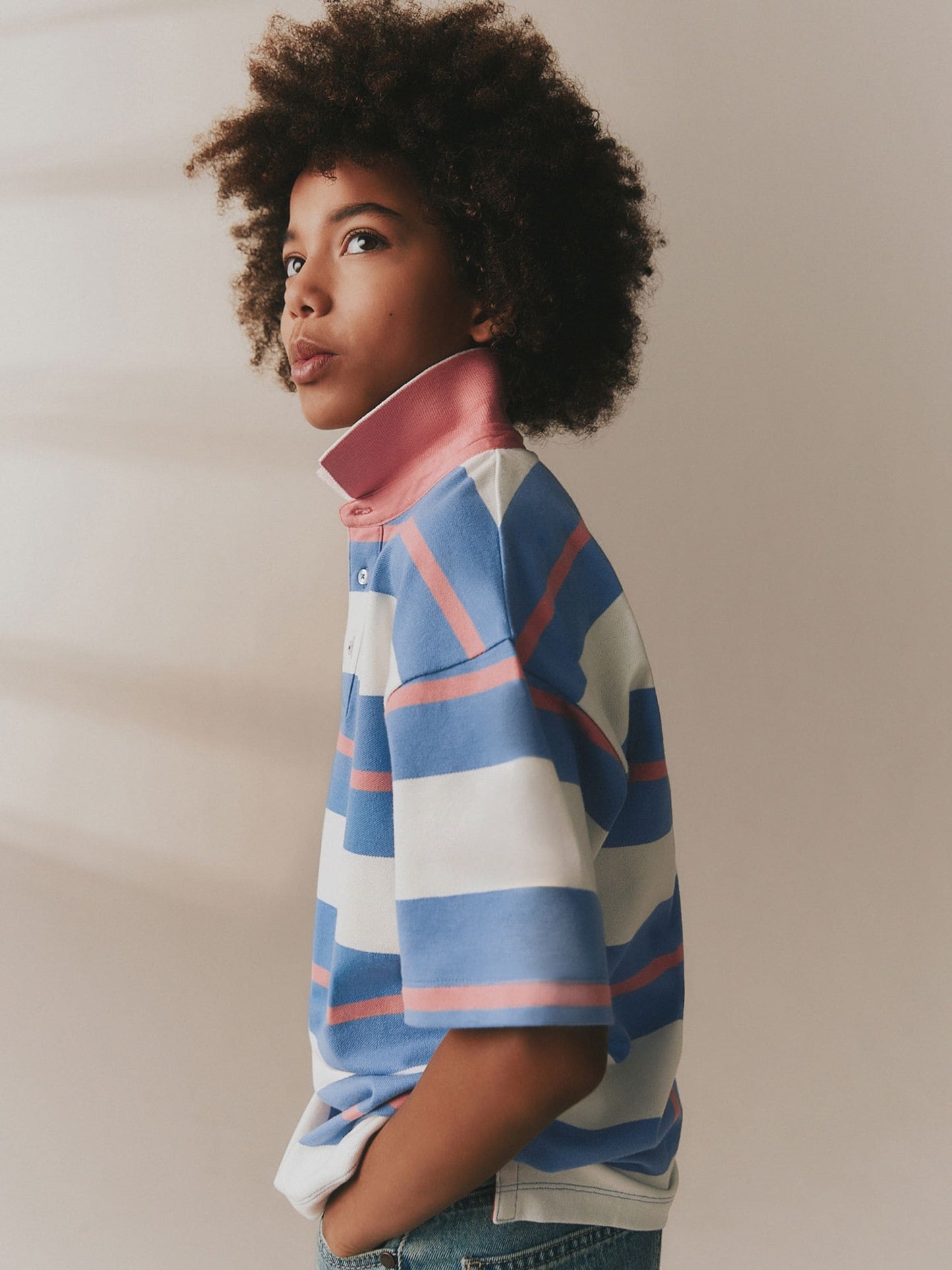 Dsiney Kidz - Pink/Blue/Ecru Relaxed Fit Stripe Short Sleeve Polo Shirt (3-16yrs) image 3