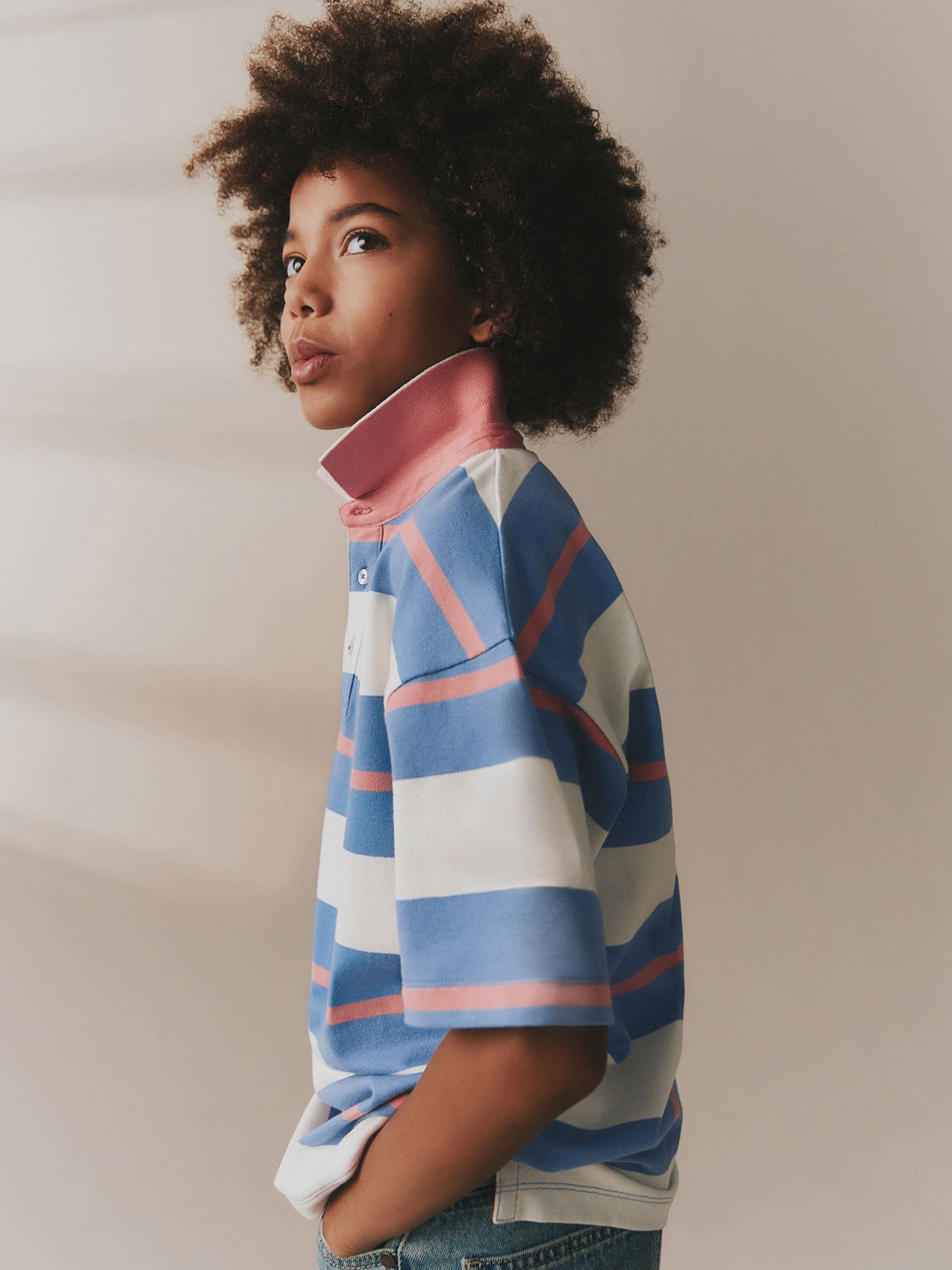 Dsiney Kidz - Pink/Blue/Ecru Relaxed Fit Stripe Short Sleeve Polo Shirt (3-16yrs) image 3