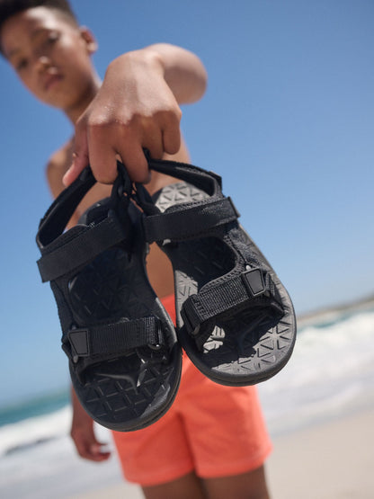 Black Standard Fit (F) Touch Fastening Trekker Walking Sandals image 1