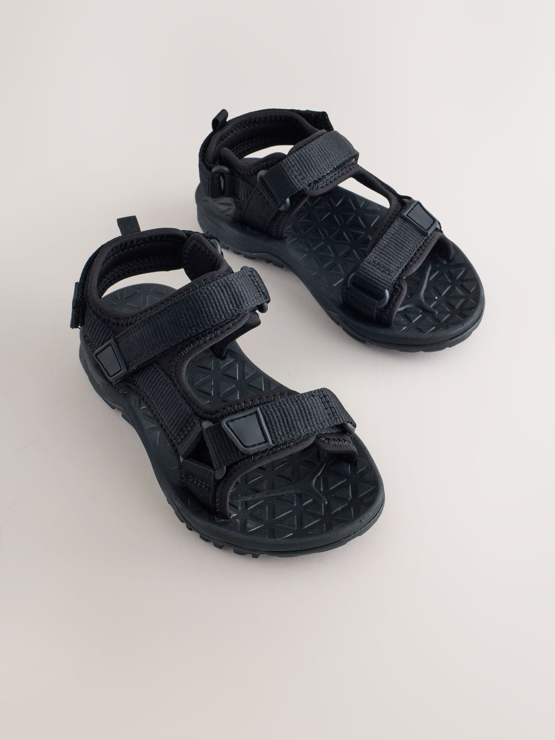 Black Standard Fit (F) Touch Fastening Trekker Walking Sandals image 2