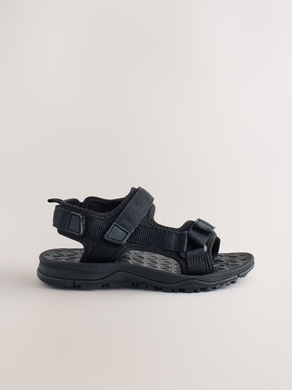 Black Standard Fit (F) Touch Fastening Trekker Walking Sandals image 3