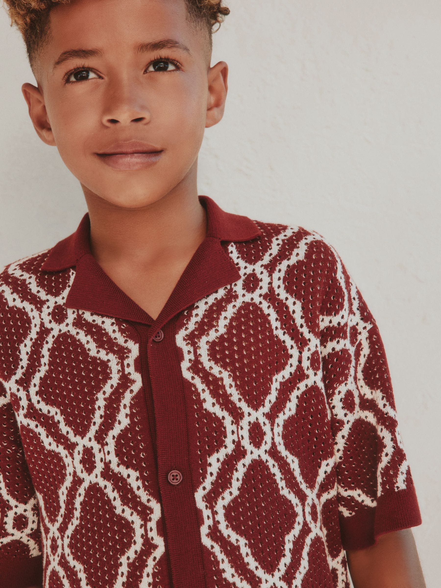 Dsiney Kidz - Burgundy Red Textured Knitted Polo Shirt and Shorts Set (3-16yrs) image 10