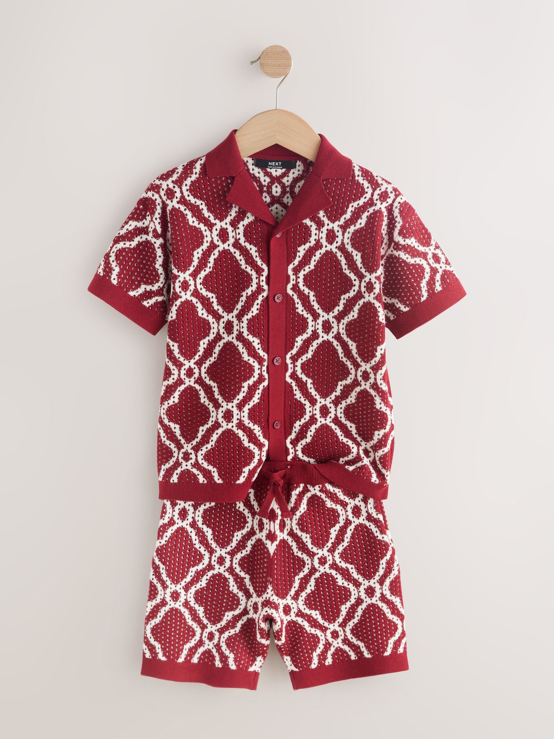 Dsiney Kidz - Burgundy Red Textured Knitted Polo Shirt and Shorts Set (3-16yrs) image 12