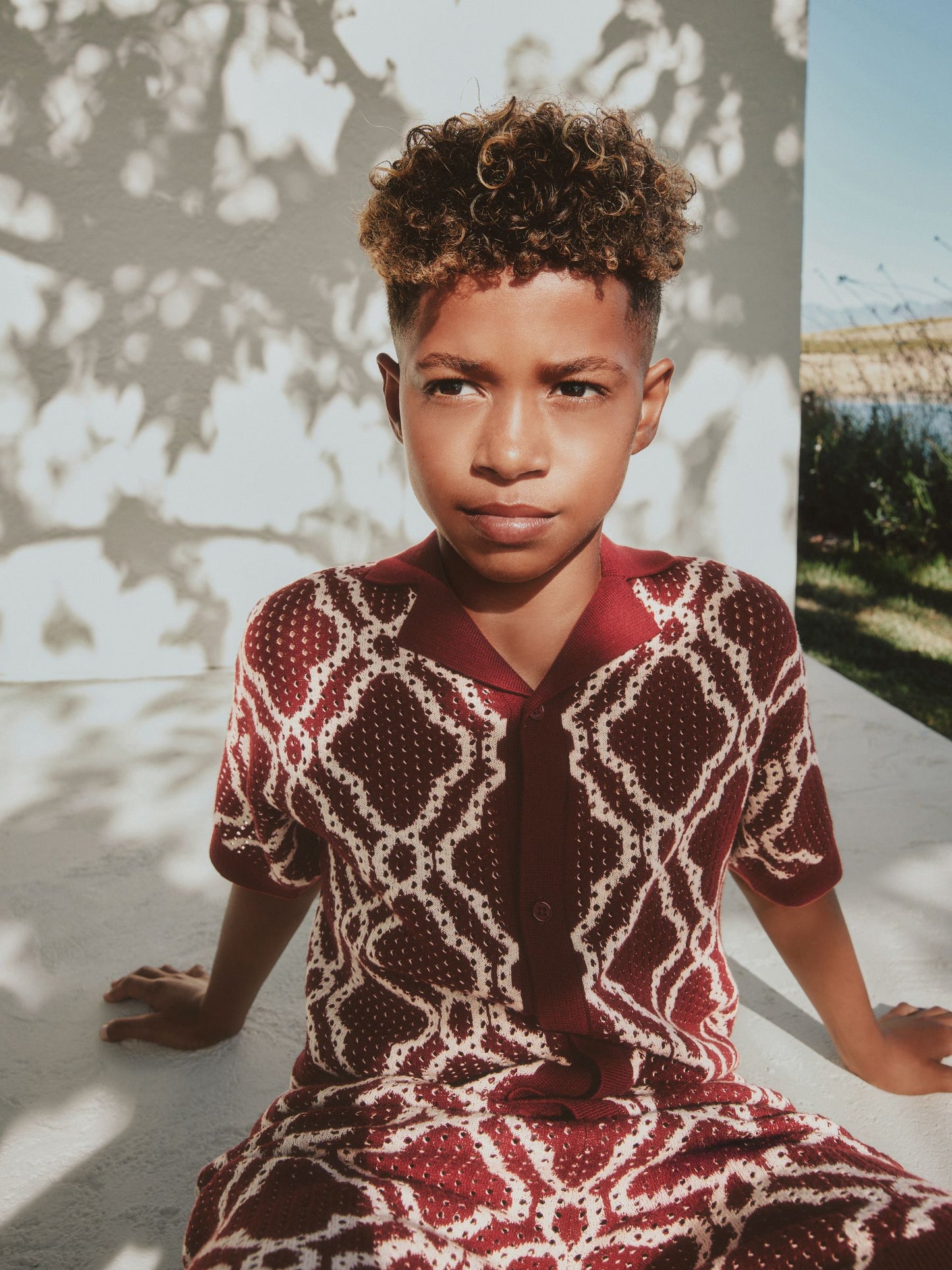 Dsiney Kidz - Burgundy Red Textured Knitted Polo Shirt and Shorts Set (3-16yrs) image 4