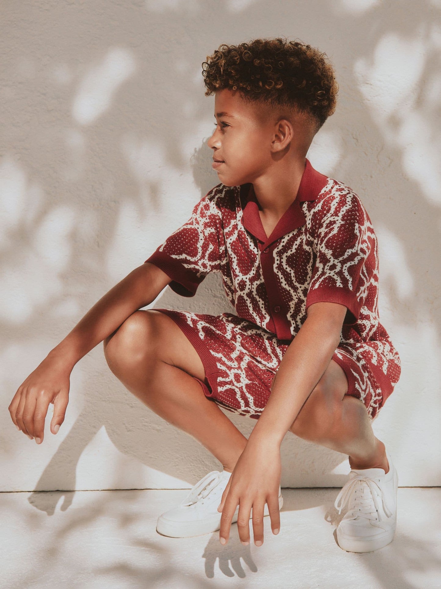Dsiney Kidz - Burgundy Red Textured Knitted Polo Shirt and Shorts Set (3-16yrs) image 5