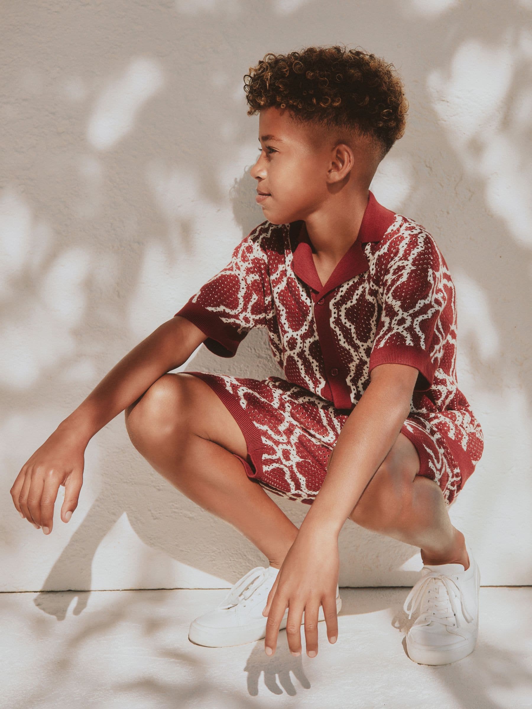 Dsiney Kidz - Burgundy Red Textured Knitted Polo Shirt and Shorts Set (3-16yrs) image 5