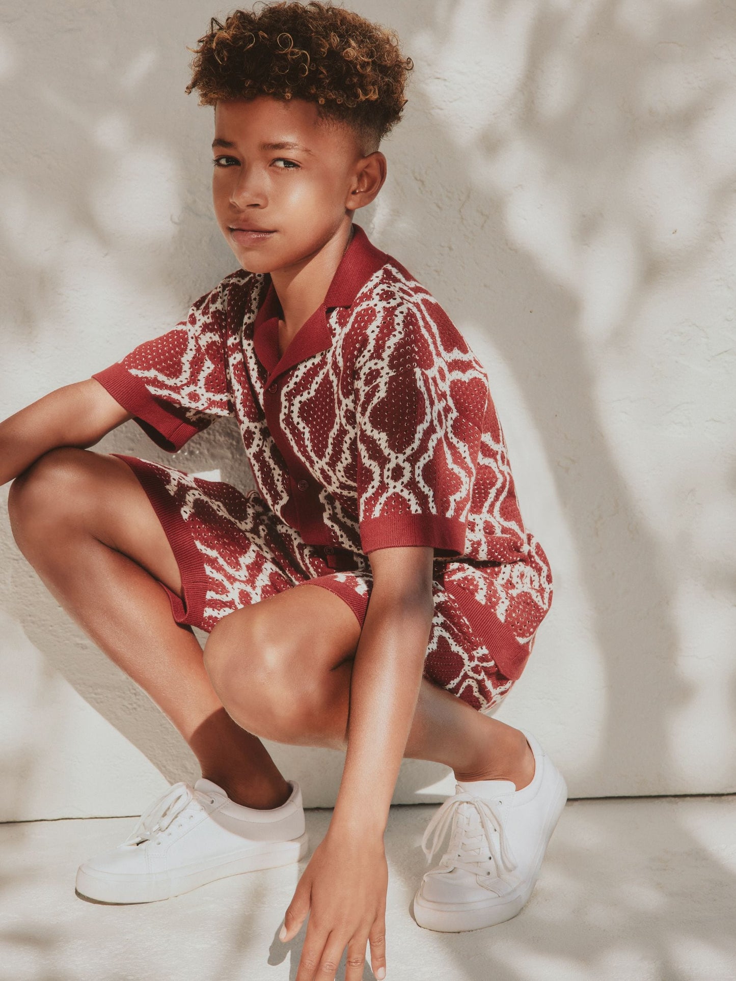 Dsiney Kidz - Burgundy Red Textured Knitted Polo Shirt and Shorts Set (3-16yrs) image 6