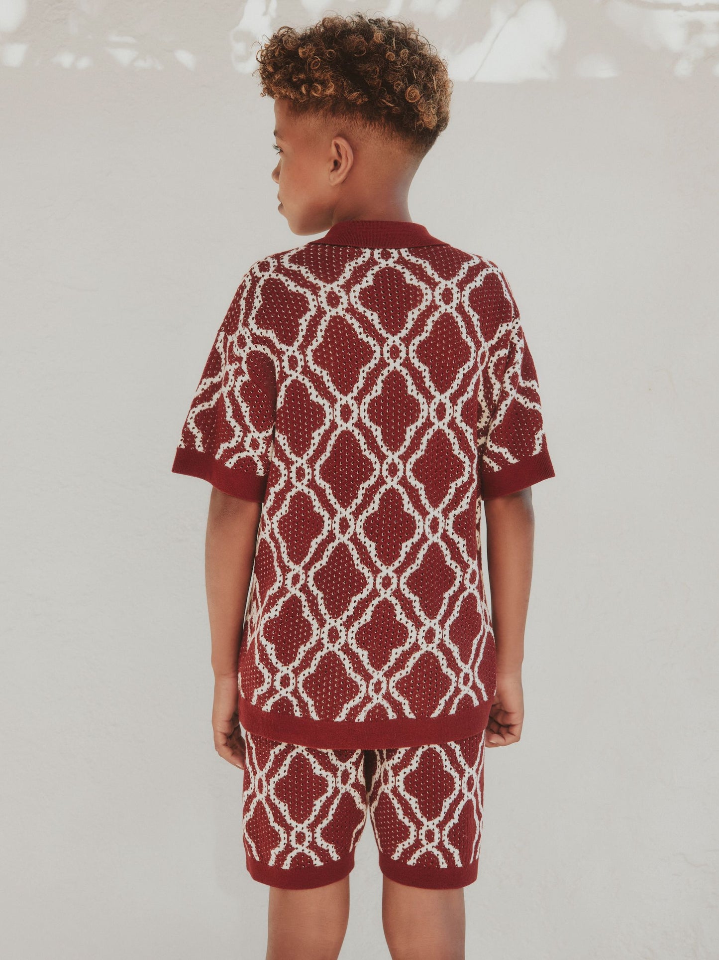 Dsiney Kidz - Burgundy Red Textured Knitted Polo Shirt and Shorts Set (3-16yrs) image 9