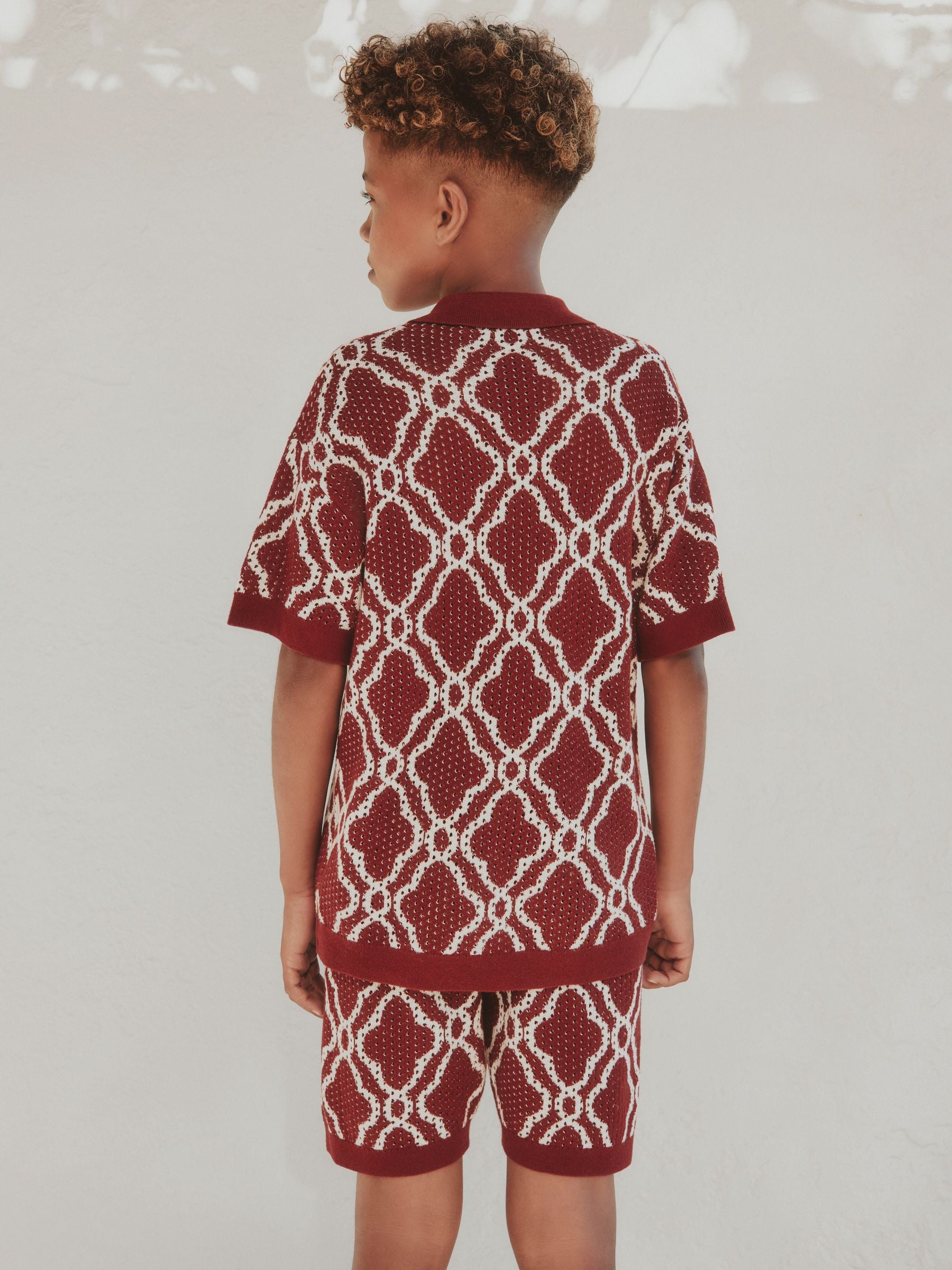 Dsiney Kidz - Burgundy Red Textured Knitted Polo Shirt and Shorts Set (3-16yrs) image 9
