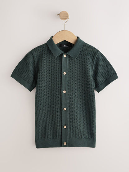 Dsiney Kidz - Forest Green Knitted Button Through Polo Shirt (3-16yrs) image 1