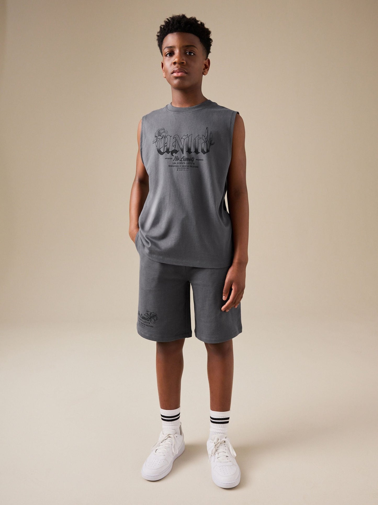 Dsiney Kidz - Charcoal Grey Tank Vest and Shorts Set (3-16yrs) image 2