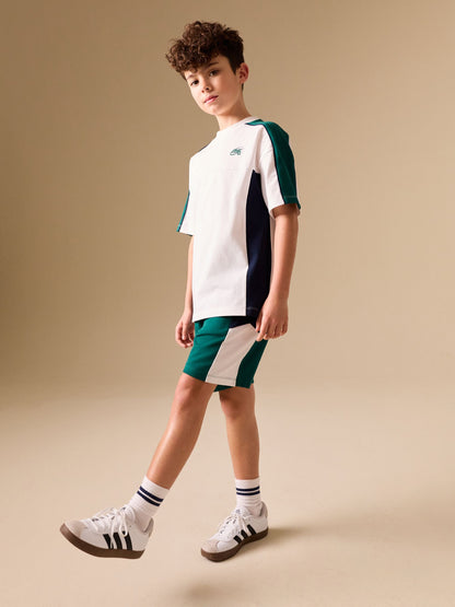 Dsiney Kidz - Green/White/Navy Colourblock Short Sleeve T-Shirt and Shorts Set (3-16yrs) image 2