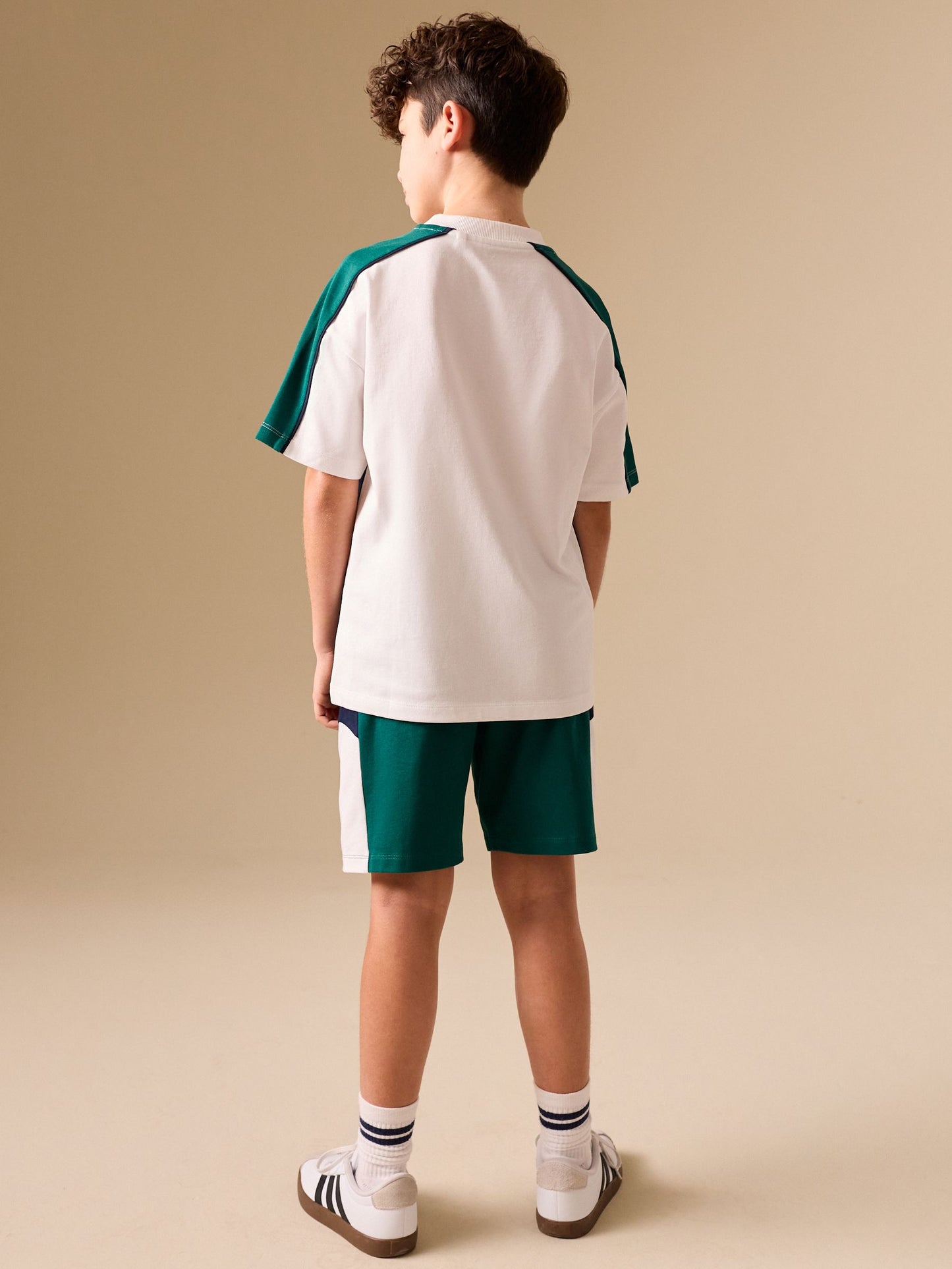 Dsiney Kidz - Green/White/Navy Colourblock Short Sleeve T-Shirt and Shorts Set (3-16yrs) image 4