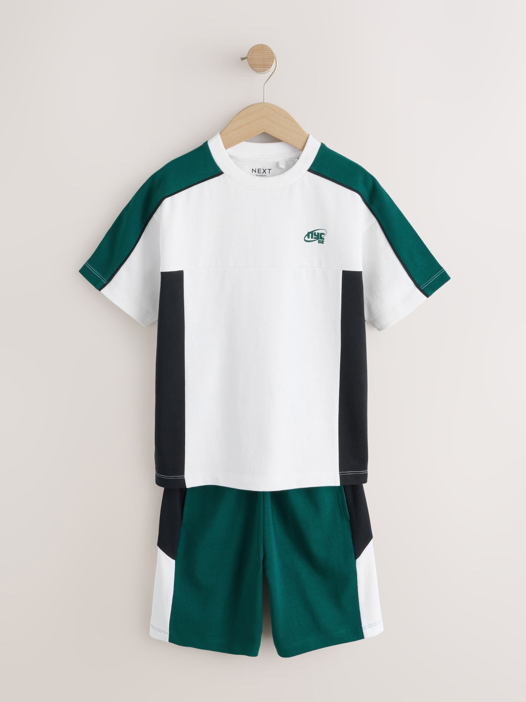 Dsiney Kidz - Green/White/Navy Colourblock Short Sleeve T-Shirt and Shorts Set (3-16yrs) image 6