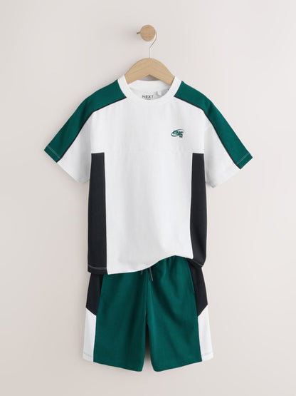 Dsiney Kidz - Green/White/Navy Colourblock Short Sleeve T-Shirt and Shorts Set (3-16yrs) image 7