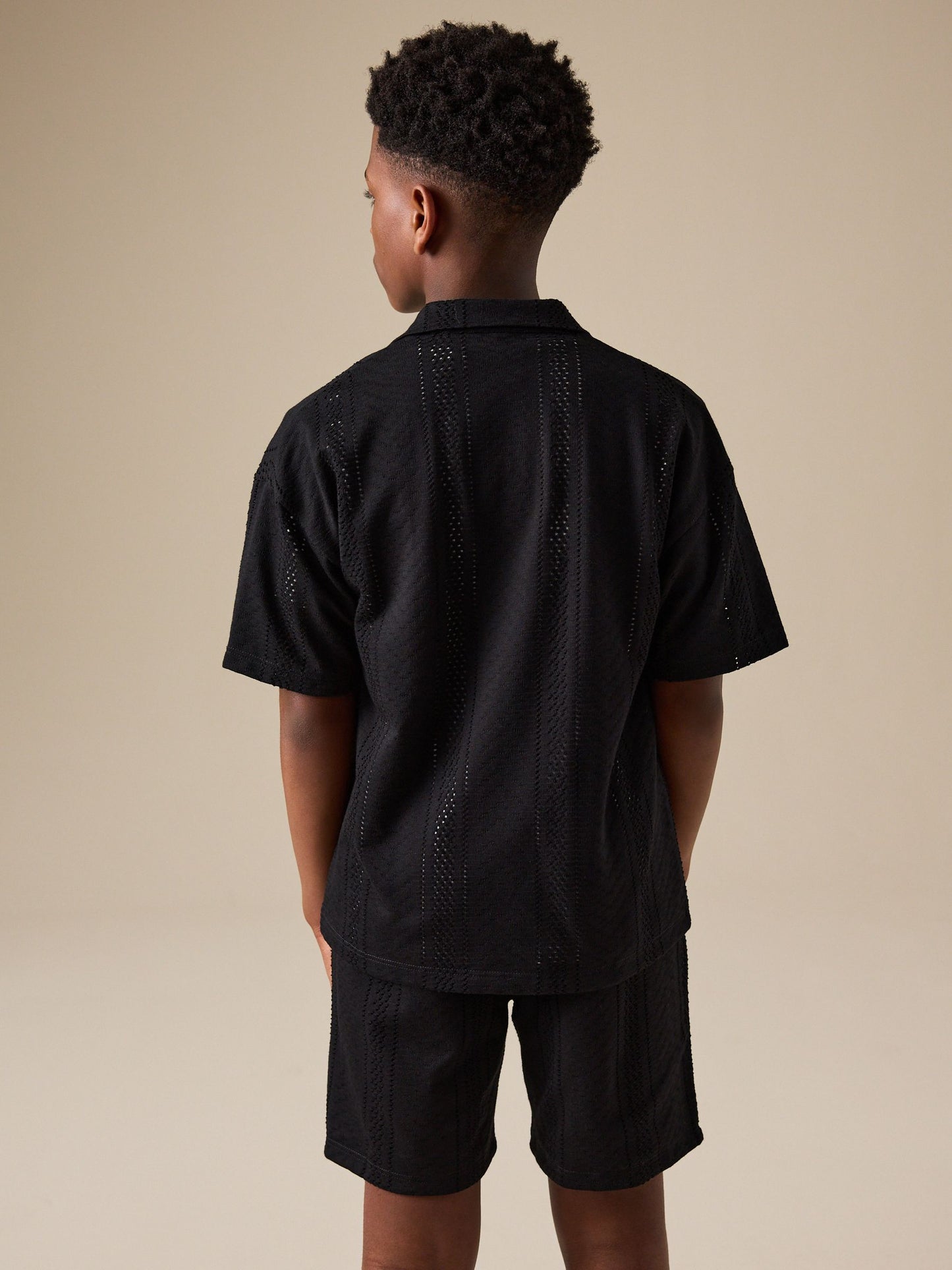 Black Button Through Jersey Shirt and Shorts Set (3-16yrs) image 4