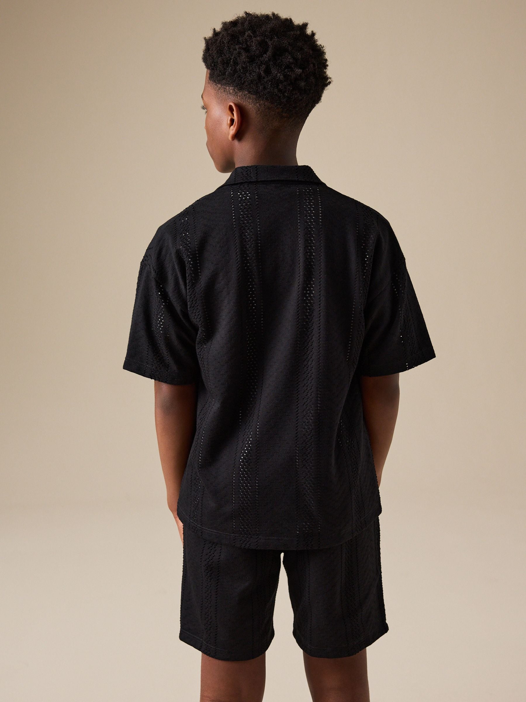 Black Button Through Jersey Shirt and Shorts Set (3-16yrs) image 4