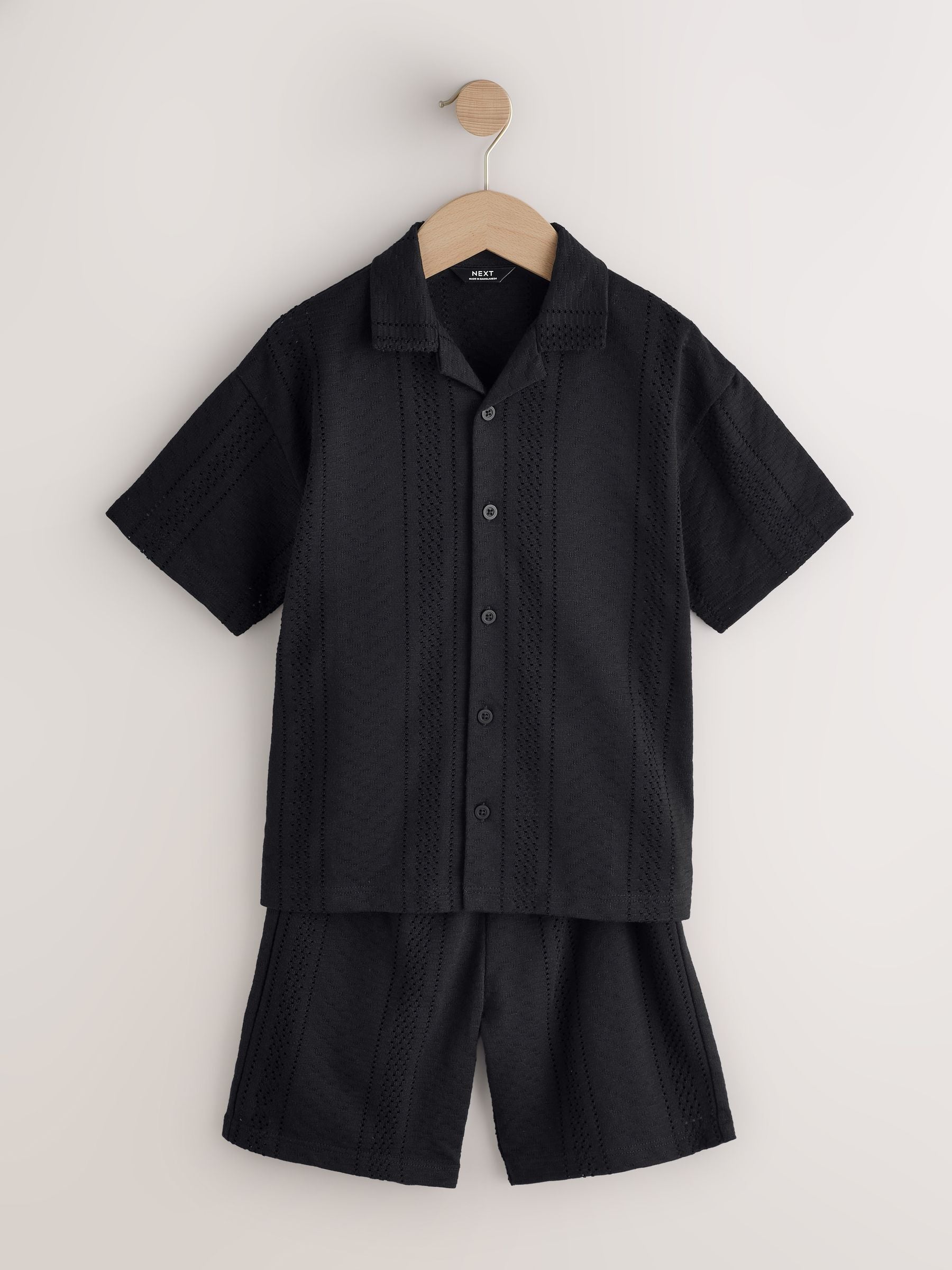 Black Button Through Jersey Shirt and Shorts Set (3-16yrs) image 5