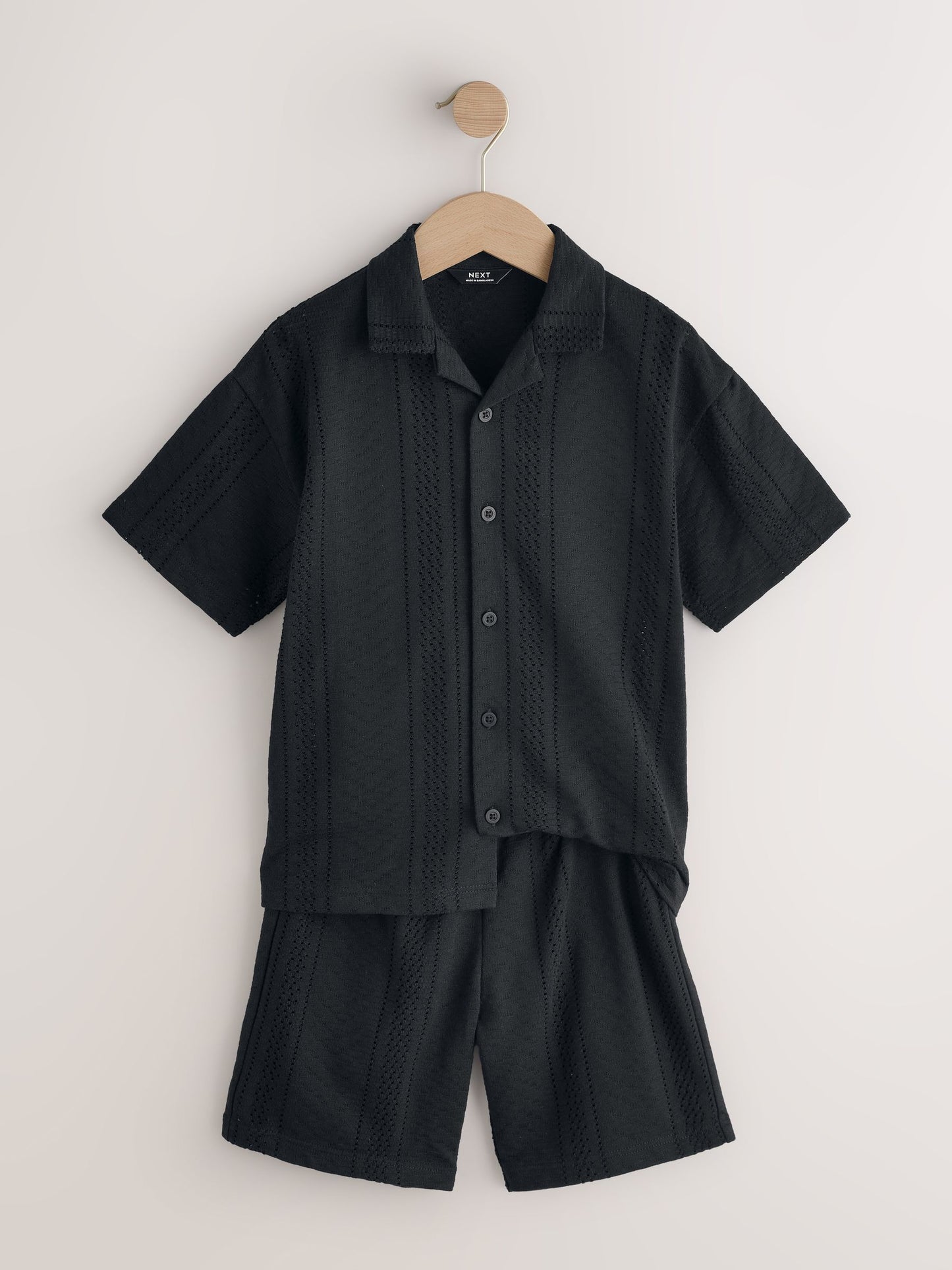 Black Button Through Jersey Shirt and Shorts Set (3-16yrs) image 6