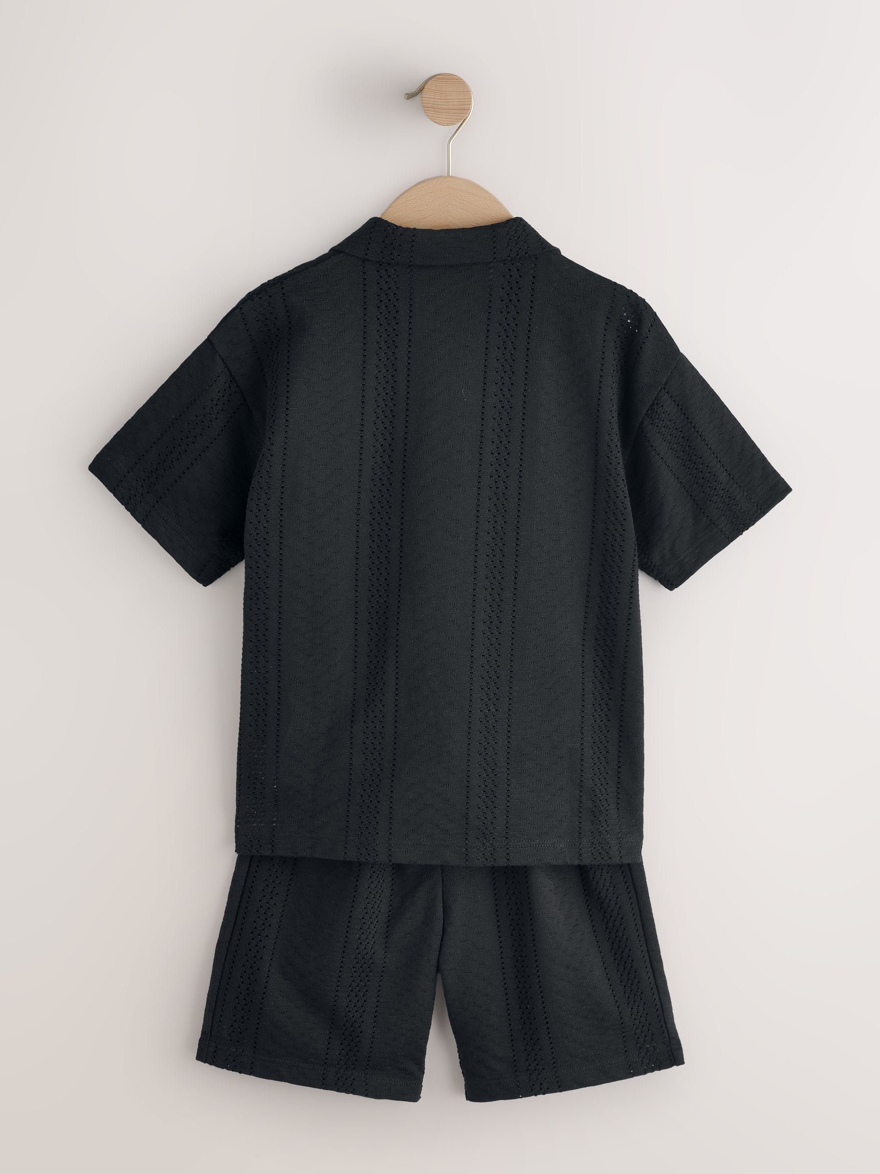Black Button Through Jersey Shirt and Shorts Set (3-16yrs) image 7